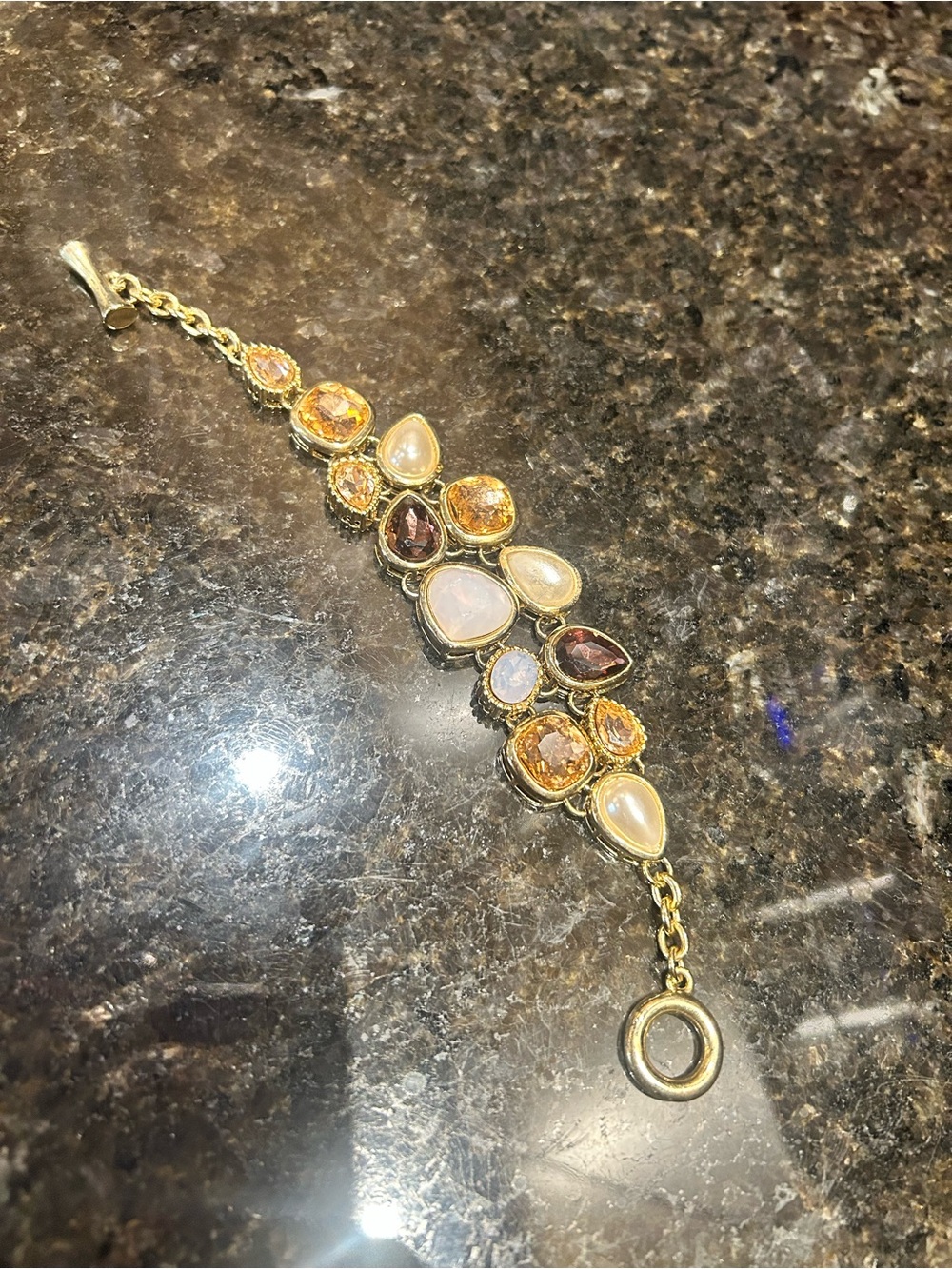 Gold-Tone Multi-Stone Statement Bracelet - Champagne & Amber